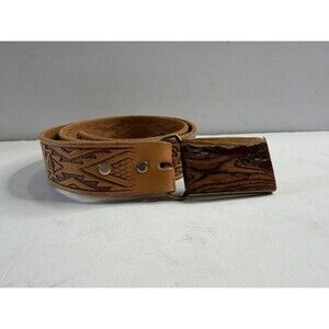 Vintage 70’s Kenneth Reid Wood Mountain Scene Western Belt Size 32”